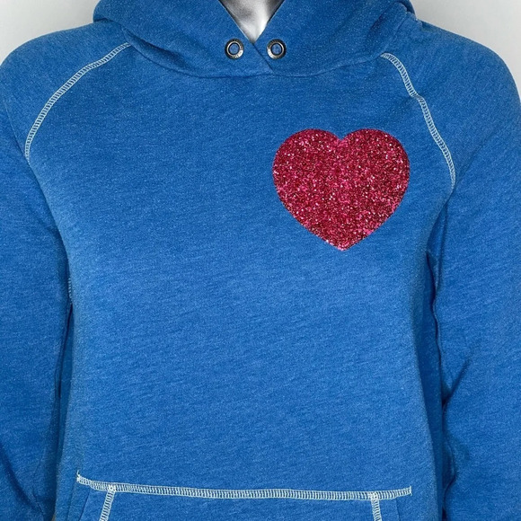 🛍️3/$40 PINK Victoria’s Secret Glitter Hoodie  Turquoise Size XS - Picture 4 of 7
